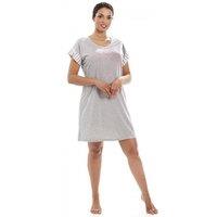 Camille Women's Short Sleeve Plain Nightshirt With Heart Motif in Grey | Size: 8-10