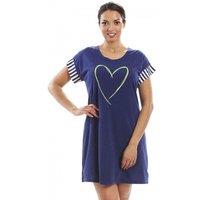 Camille Women's Short Sleeve Plain Nightshirt With Heart Motif in Navy | Size: 8-10