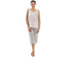 Camille Women's Lightweight Striped Capri Bottom Pyjama Set in Light Grey | Size: 8-10