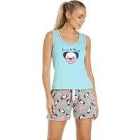 Camille Women's Dog Motif Short Cotton Pyjama Set in Aqua | Size: 16-18
