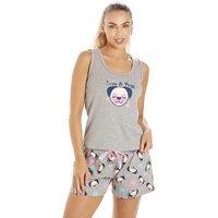 Camille Women's Dog Motif Short Cotton Pyjama Set in Grey | Size: 16-18