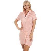 Camille Women's Short Sleeve Plain Button Up Nightshirts in Coral | Size: 8-10