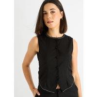 Gini London Women's Black Cotton Contrast Stitch Detail Waist Coat | Size: 10
