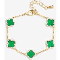 Jon Richard Women's Gold Plated Cubic Zirconia Malachite Clover Bracelet