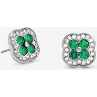 Jon Richard Women's Rhodium Plated Crystal & Emerald Clover Studs in Silver