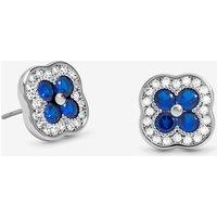 Jon Richard Women's Rhodium Plated Crystal & Sapphire Clover Studs in Silver