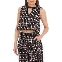 Cutie London Women's Collared Keyhole Neck Cropped Blouse in Black | Size: 8
