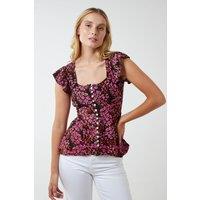 Blue Vanilla Women's Milkmaid Button Front Peplum Top in Pink | Size: 8