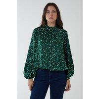 Blue Vanilla Women's Satin Blouson Top in Green | Size: Small