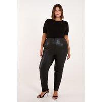 Blue Vanilla Women's Curve Matte Faux Leather Tailored Trousers in Black | Size: 26-28