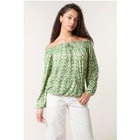 Blue Vanilla Women's Khaki Long Sleeve Slip On Off-The Shoulder Top | Size: Large/XL