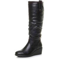 AJVANI Women's Mid Wedge Heel Slouch Knee High Calf Boots in Black | Size: 4
