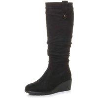 AJVANI Women's Mid Wedge Heel Slouch Knee High Calf Boots in True Black | Size: 3