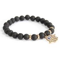 KDMD Women's Hamsa / Black Agate - Gemstone Bracelet in Grey