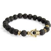 KDMD Women's Gold Hamsa / Lava Stone - Gemstone Bracelet in Grey