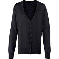 Premier Women's Button Through Long Sleeve V-neck Knitted Cardigan in Black | Size: 22