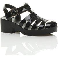 AJVANI Women's Mid Block Heel Fisherman Gladiator Jelly Sandals in Black | Size: 6