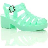 AJVANI Women's Mid Block Heel Fisherman Gladiator Jelly Sandals in Mint | Size: 6