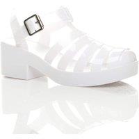 AJVANI Women's Mid Block Heel Fisherman Gladiator Jelly Sandals in White | Size: 6