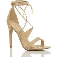 AJVANI Women's High Heel Tie Up Barely There Sandals Strappy Heels in Nude | Size: 3