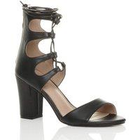 AJVANI Women's High Block Heel Lace Up Ghillie Strappy Heels in Black | Size: 3