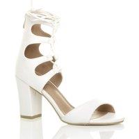 AJVANI Women's High Block Heel Lace Up Ghillie Strappy Heels in White | Size: 3