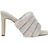 XY London Women's 'Hunter' Fluffy Faux Fur Square Toe Slim Block Heel Mules in Grey | Size: 4