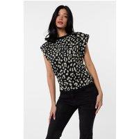 Pink Vanilla Women's Black Leopard Print Shoulder Pad Top | Size: S/M