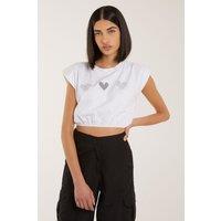 Pink Vanilla Women's Glitter Heart Crop Top in White | Size: Medium