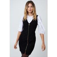 Pink Vanilla Women's Zip Through Corduroy Dress in Black | Size: 10