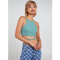 Pink Vanilla Women's Tie Back Crop Top in Green | Size: Medium