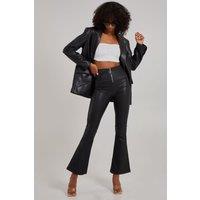 Pink Vanilla Women's PU Wide Leg Trousers in Black | Size: Large