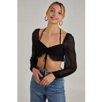 Pink Vanilla Women's Long Sleeve Halterneck Crop Top in Black | Size: 6