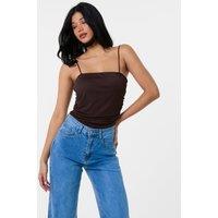 Pink Vanilla Women's Ruched Mesh Strappy Bodysuit in Chocolate | Size: 8