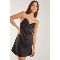 Pink Vanilla Women's Rhinestone Cupped Satin Dress in Black | Size: 6