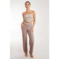 Pink Vanilla Women's Plisse Flared Trousers in Brown | Size: Medium