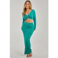 Pink Vanilla Women's Shimmer Maxi Skirt in Jade | Size: Medium