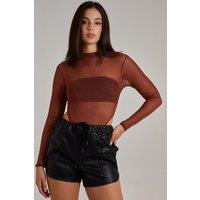 Pink Vanilla Women's Glitter Long Sleeve Bodysuit in Chocolate | Size: 8