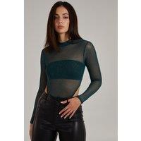 Pink Vanilla Women's Glitter Long Sleeve Bodysuit in Teal | Size: 6