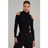 Pink Vanilla Women's Cold Shoulder Ribbed Body in Black | Size: 6