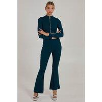 Pink Vanilla Women's Wide Ribbed Flare Trousers in Teal | Size: Medium