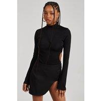 Pink Vanilla Women's Slinky Cut Out Flare Sleeve Bodysuit in Black | Size: 6