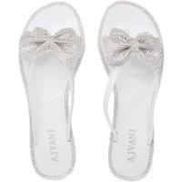 AJVANI Women's Flat Heel Diamante Bow Toe Post Jelly Sandals Flip-Flops in White | Size: 5