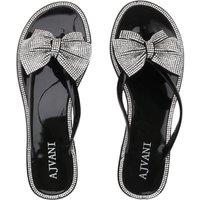 AJVANI Women's Flat Heel Diamante Bow Toe Post Jelly Sandals Flip-Flops in Black | Size: 5