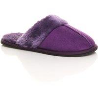 AJVANI Women's Flat Heel Faux Fur Lined Mules Slippers in Purple | Size: 3