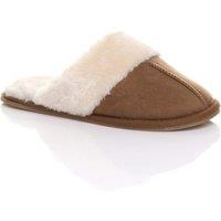 AJVANI Women's Flat Heel Faux Fur Lined Mules Slippers in Tan | Size: 3