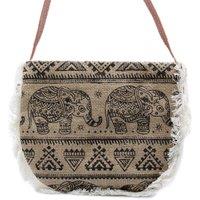 KDMD Women's Fab Fringe Bag - Elephant Print in Black