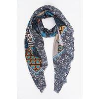 Sarta Women's Gabrielle Lightweight Scarf - Grey/Blue, Floral Geometric in Blue
