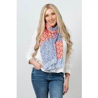 Sarta Women's Mixed Floral & Diamond Print Cotton Scarf in Blue Red