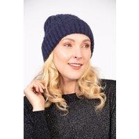 Sarta Women's Tatum Beanie Hat - Navy Blue, Cable Knit in Blue